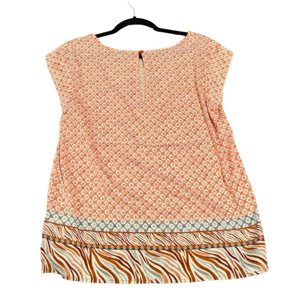 Pretty orange, white and brown patterned short sleeve top - Picture 2 of 5